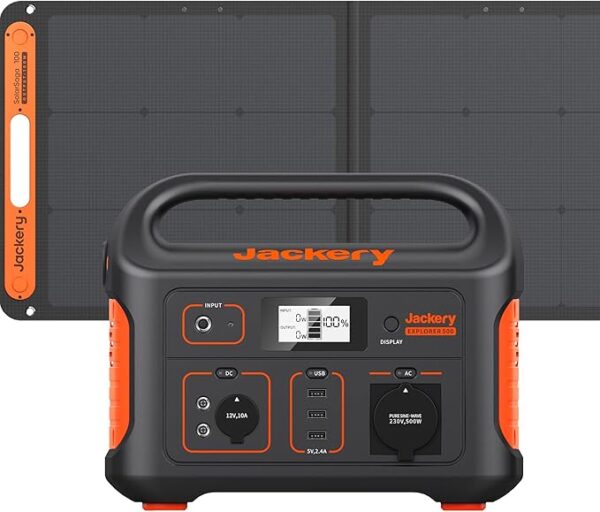 Jackery E500 Portable Power Station, 518 Wh Solar Generator with SolarSaga 100 W Solar Panel